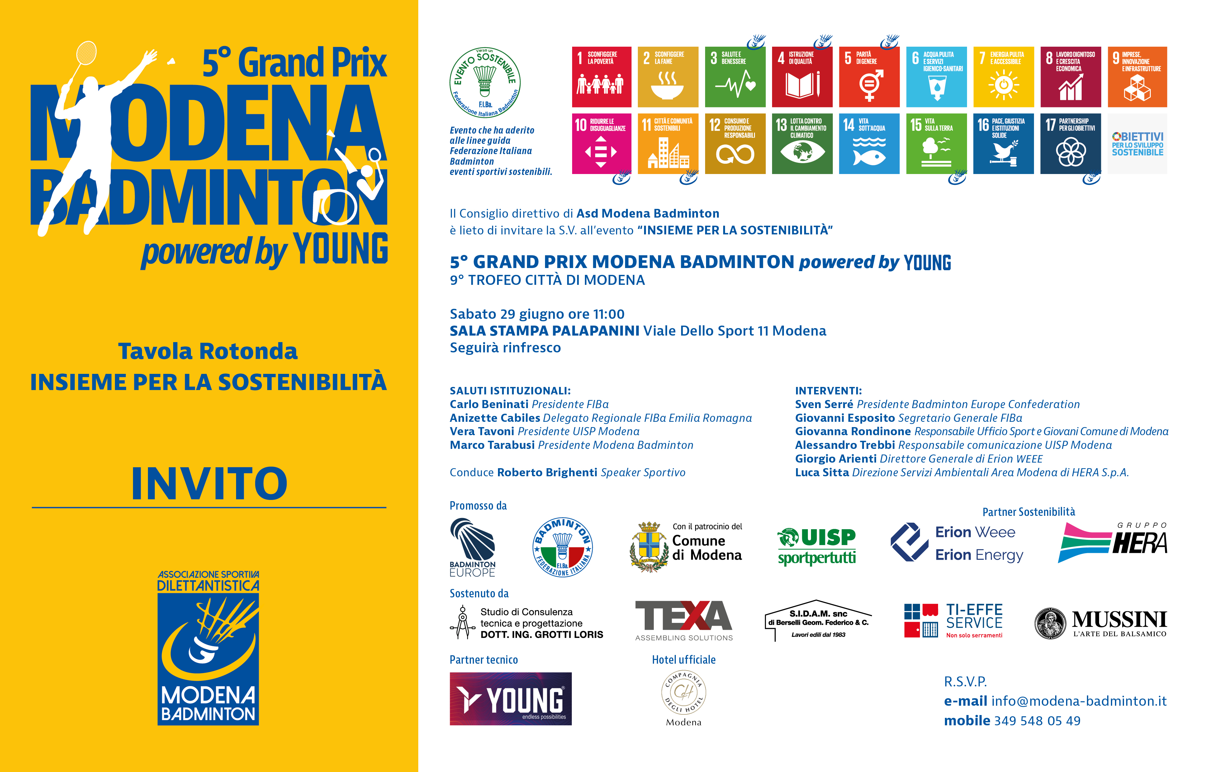 Invito Insieme per la sostenibilita GP Modena Badminton